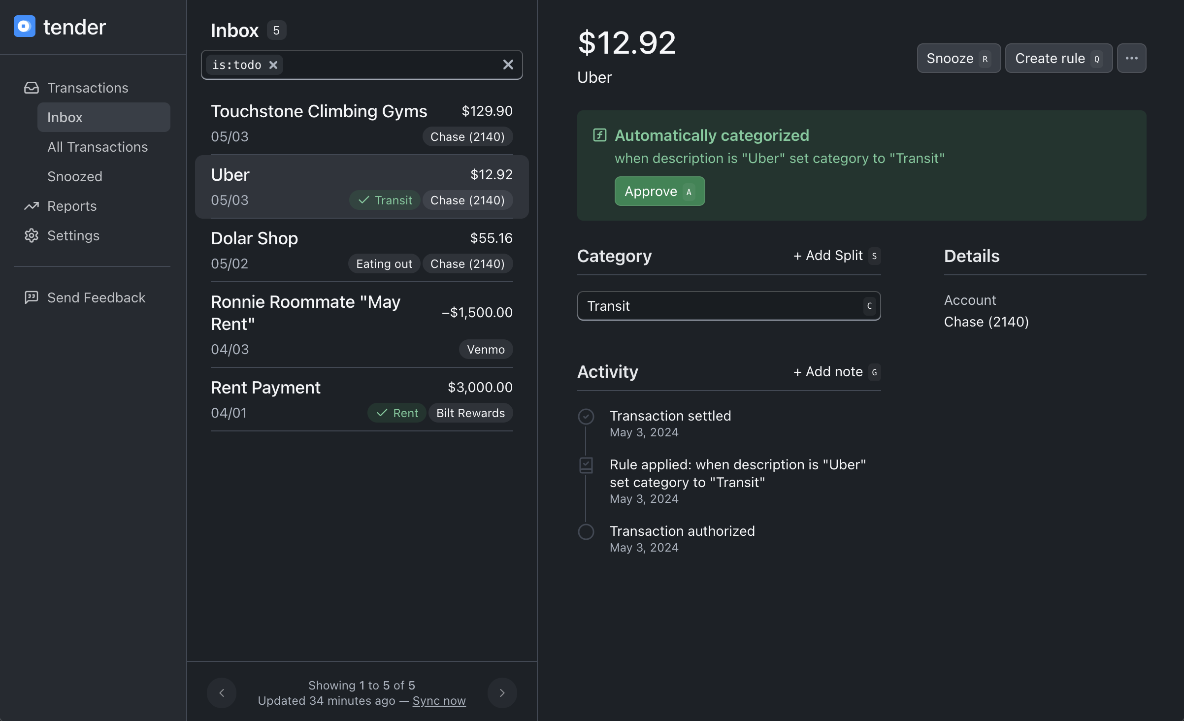 Tender desktop screenshot