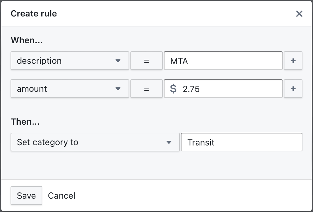 Creating a categorization rule in Tender